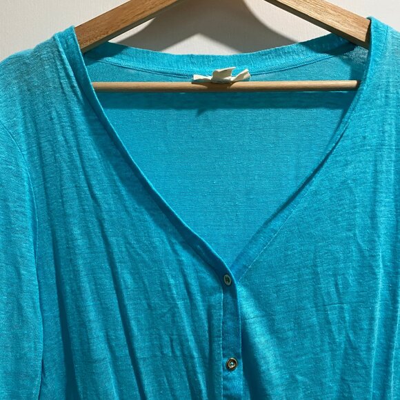 (3) - Charter Club Aqua Luxury Linen Boho Lagenlook Minimalist Work Cardigan L - Picture 2 of 6
